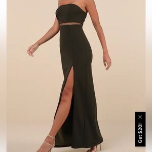 Lulus Enticing Silhouette Dark Olive Green Mesh Strapless Maxi Dress